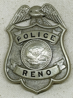 Rare 1920s Reno Nevada Police Badge in Heavy Nickel