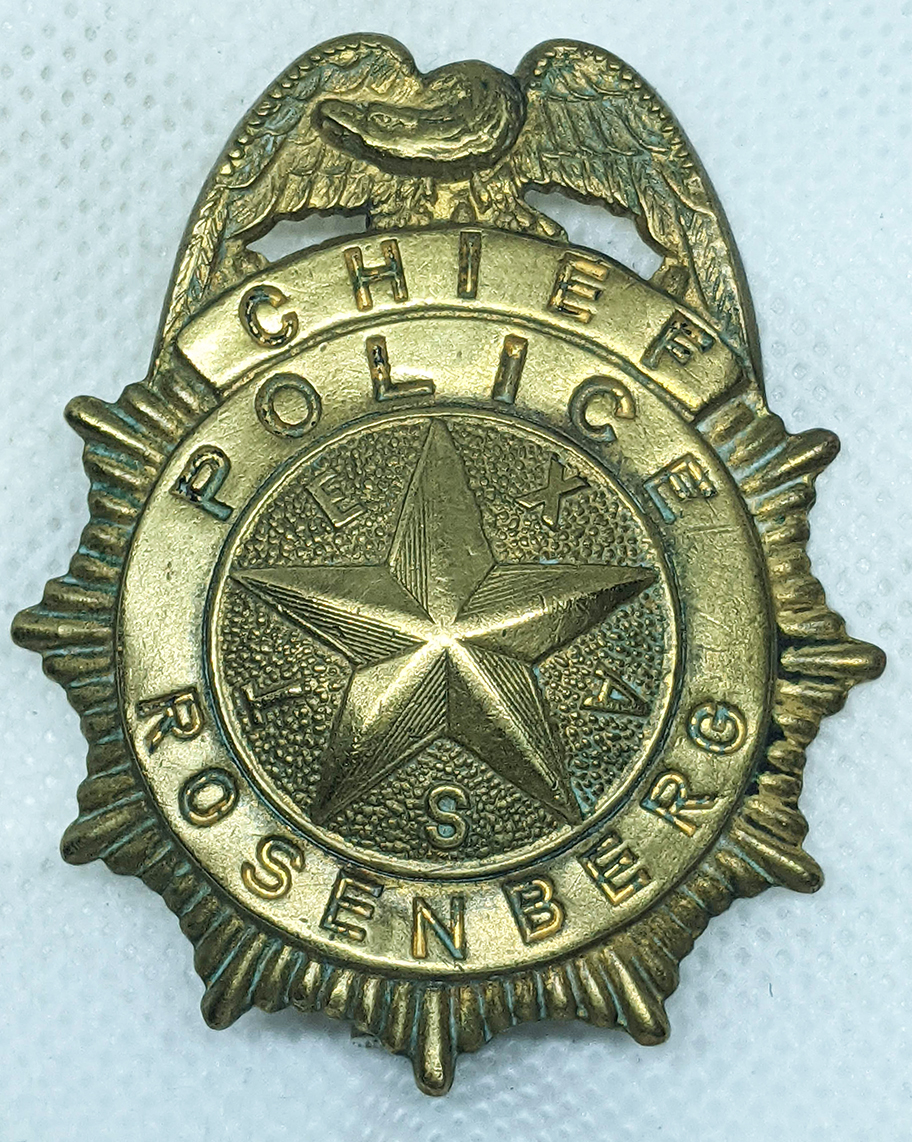 Great Ca 1930s-40s Rosenberg, TX Police Chief Badge Gold-Plated Brass ...