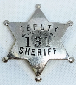 Great Ca 1900 Sacramento County California 6 pt Star Badge by Sleeper