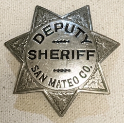 Beautiful Old 1920s San Mateo CA Deputy Sheriff 7pt Star Badge by Irvine & Jachens