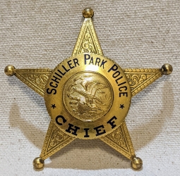 Stunning Ca 1930 Schiller Park IL Police Chief Badge Possibly 1st Issue