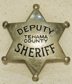 Nice Old 1920s Tehama Co CA Deputy Sheriff 6pt Star Badge by Ed Jones