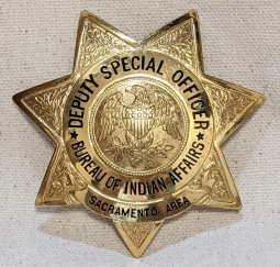 Great 1970s US Bureau of Indian Affairs Deputy Special Officer Badge for the Sacramento CA Area