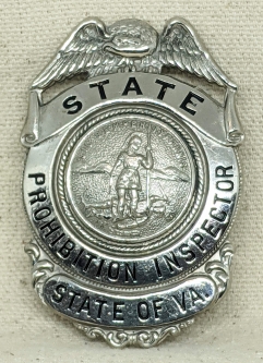 Great Ca 1930 Virginia State Prohibition Inspector Badge by C.D. Reese