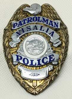 Beautiful WWII era Visalia CA Police Patrolman Badge in Sterling Silver