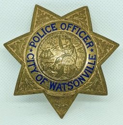 Nice Late 1950s Watsonville, CA Police Officer 7 pt Badge by Entenmann