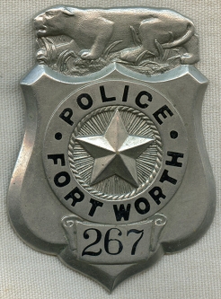 Stunning & Beautiful 1910's Forth Worth, Texas Police Badge