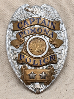 Great old Early 1950s Pomona CA Police Captain Badge by Entenmann