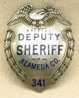 Gorgeous 1910s - 1920s Sterling Silver Alameda Co Special Dep Sheriff Badge #341 by Ed Jones