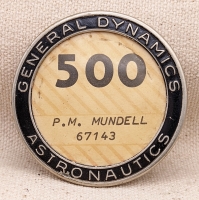 Rare ca 1960 General Dynamics Astronautics Employee Badge of Mercury Project Technician P.M. "Pappy"