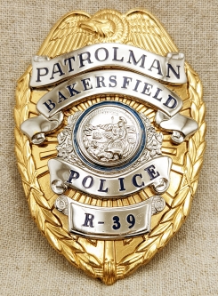 Early 1960s Bakersfield CA Police Reserve Patrolman Badge # R39 in Exc. Cond. by Blackinton