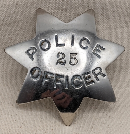 Rare ca 1915 Berkeley CA Police Officer 7pt Star Badge Unmarked, but by Irvine & Jachens