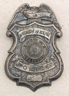 Nice WWII Era Blackwell OK Police Badge in Wartime Shortages Silver Plated Steel #8