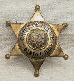 WWII Era Canton Illinois Police Chief Badge of James Smith who was Chief 1943-45