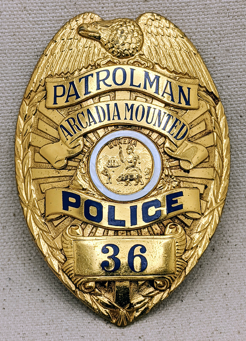 Huge & Beautiful Arcadia CA Mounted Police Patrolman Badge #36 by ...