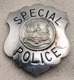 Great 1920s-30s California Special Police Badge by Art Burn Side Wonderful Early Style Seal