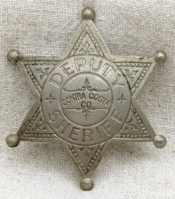 Great 1910s-1920s Contra Costa Co CA Deputy Sheriff 6 pt Star "Baseball" Badge