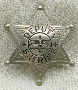 Great 1910s-Early 1920s Contra Costa Co CA Deputy Sheriff 6 pt Star "Baseball" Badge by Chipron