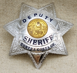 Beautiful Late 1930s - Early 1940s Contra Costa Co CA Deputy Sheriff 7 pt Star Badge by Ed Jones