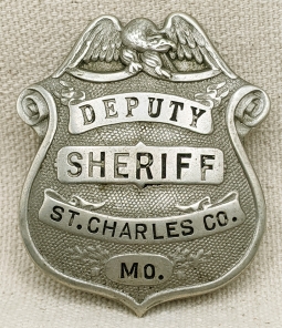 Great ca 1910s - 1920s St Charles Co MO Deputy Sheriff Badge Named on Back