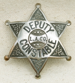 Scarce Late 1930s Los Angeles County Deputy Constable Badge 6 point Star by LAS & S