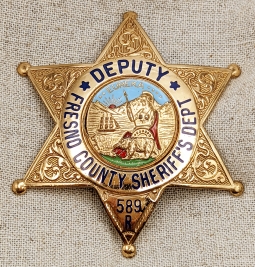 Beautiful Late 1960s Fresno Co CA Reserve Deputy Sheriff Badge #589 R by Entenmann Rovin