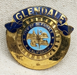 Unusual 1950s Glendale CA Police (?) Hat Badge by Entenmann