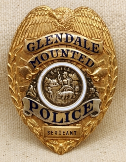 Gorgeous Ca 1940 Glendale CA Mounted Police Sergeant Two Tone Shirt Size Badge by C. Entenmann