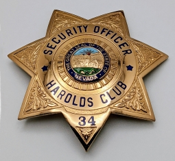 Beautiful Late 1950s Harolds Club Casino Reno Nevada Security Officer Badge # 34 Entenmann