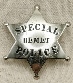 Early 1930's Hemet CA Special Police 6 pt Star Badge by L A Rubber Stamp