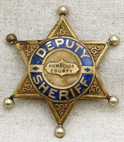 Great Old 1940s-50s Humboldt Co CA Deputy Sheriff Badge 6 pt Star with Huge Ball Tips by LAS&S