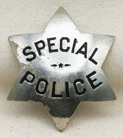 Great Old 1920s 6 point Star Special Police Badge by Irvine & Jachens