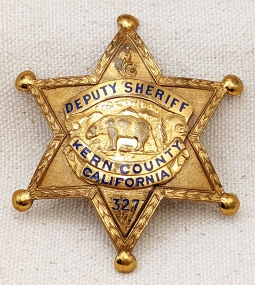 Nice Old 1940s-50s Kern Co CA Deputy Sheriff Badge #327 by Entenmann