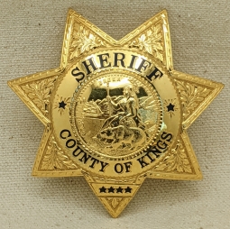 Stunning 1980s 10K Gold Filled County of Kings CA Full Sheriff 7pt Star Badge by Irvine & Jachens