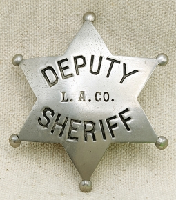 Great 1890s Los Angeles Co CA Deputy Sheriff Badge by LA Rubber Stamp with Early Cartouche Marking