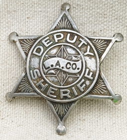 Rare Late 1920s to early 1930s Los Angeles Co Deputy Sheriff Smaller 6 pt Star by LA Rubber Stamp