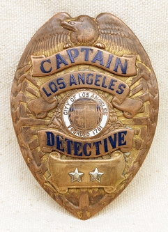 Great Old well Carried Ca 1930 Los Angeles CA Police Captain of Detectives Badge by Carl Entenmann