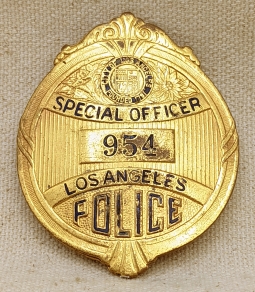 Unusual Gold Plated 1930s Los Angeles Police Special Officer Badge #954