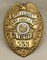 Beautiful 1926 Los Angeles Police Series 5 Detective Lieutenant Police Lines / Juice Badge #553