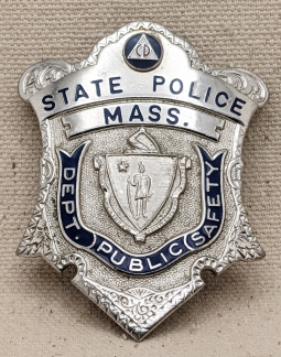 Beautiful Old 1950's MA State Police Civil Defense Auxiliary Badge #42