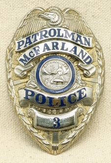 1940s-1950s McFarland California Police Patrolman Badge #3