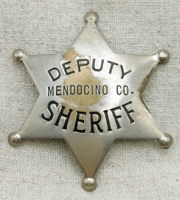 Nice Old 1910s-1920s Mendocino Co CA Deputy Sheriff 6 pt Star Badge by Ed Jones