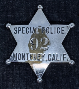 1930s-WWII era Monterey CA Special Police 6pt Star Badge by LAS&S Co.