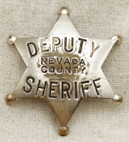 Nice Old 1930s Nevada Co CA Deputy Sheriff 6 point Star Badge by Irvine & Jachens