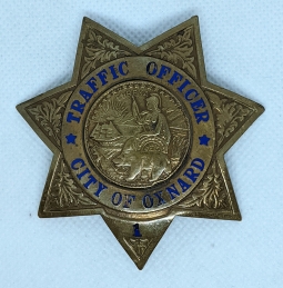 Great Old 1930s-40s Oxnard CA Police Traffic Officer Badge #1 by Entenmann Motorcycle Officer