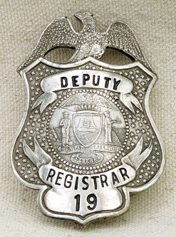 Great Old 1910s-20s San Francisco Registrar Deputy Badge by Patrick & Co #19