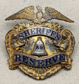 Beautiful WWII Era Riverside Co CA Sheriff's Reserve Hat Badge #59 in Sterling by Entenmann