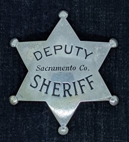 Nice Old Early 1920's Sacramento Co California Deputy Sheriff 6pt Star Badge by Ed Jones