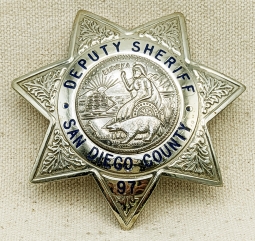 Nice Large 1950s - 60s San Diego County Deputy Sheriff 7 point Star Badge #97