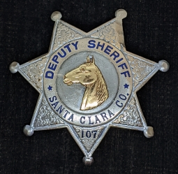 1940s Santa Clara Co CA Deputy Sheriff Mounted Posse 7pt Star Badge 107 in Chromed Brass by Ed Jones